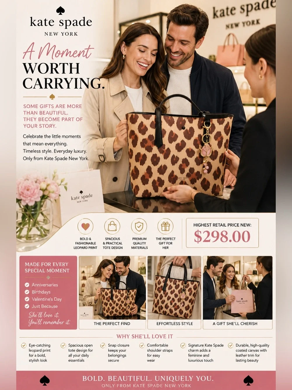 Kate Spade ♠️ New York Leopard Tote NWOT Comes with charm